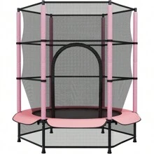 Trampoline Outdoor Ø 140cm X162cm, Trampoline Indoor Children With Net, Zipper, Protective Ground Net Garden Trampoline Up To 45 Kg, Children's Trampoline For 3 Years - Pink - View 1