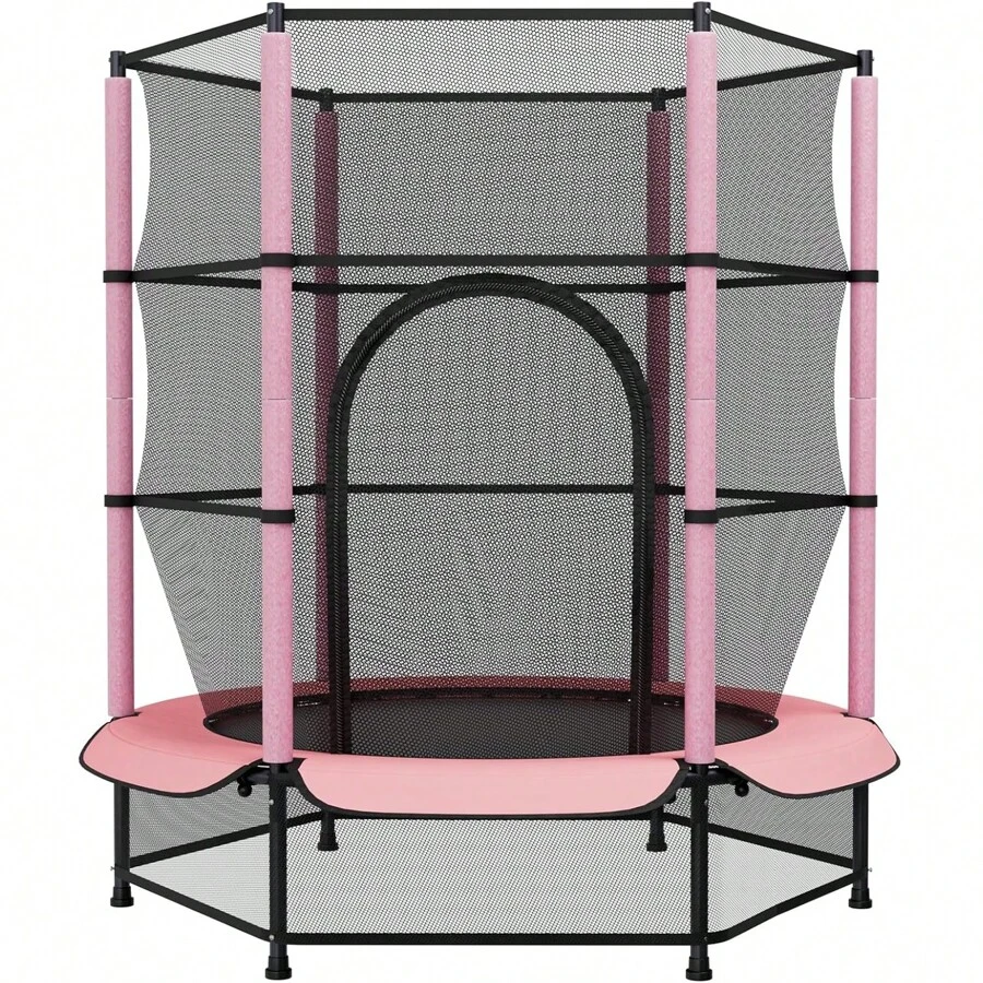 Trampoline Outdoor Ø 140cm X162cm, Trampoline Indoor Children With Net, Zipper, Protective Ground Net Garden Trampoline Up To 45 Kg, Children's Trampoline For 3 Years - Pink - View 1