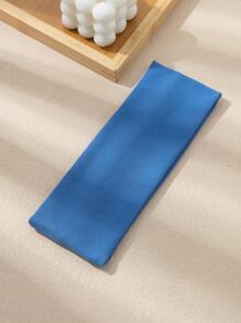 1条街头风弹力针织运动头带，适合日常瑜伽、户外活动，蓝色发带头巾吸汗带，秋冬季女士发饰，适合度假装扮，优雅围巾，柔软头巾 - 藍色 - 查看 2