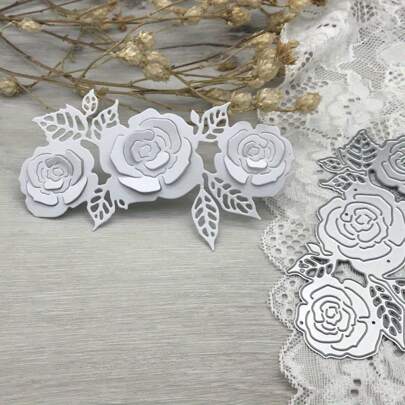 1 Piece Of Metal Cutting Mold For Rose And Leaf Design, Suitable For Scrapbooks, Paper Crafts, And Card Making - Fantasy Themed Silver Gray
