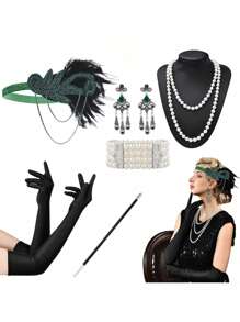 D EXCEED 6 件 20 世纪 20 年代女式飞来波女郎了不起的盖茨比配饰套装咆哮的 20 年代主题复古时尚派对查尔斯顿化装舞会万圣节装饰礼物化妆舞会角色扮演带人造羽毛头带舞会 - 多色 - 查看 82