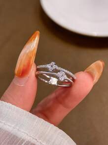 1 件双层镶水钻三花戒指 S925 纯银休闲可爱戒指适合日常佩戴、派对、情人节礼物情人 - 雙層兩朵花戒指 - 查看 1