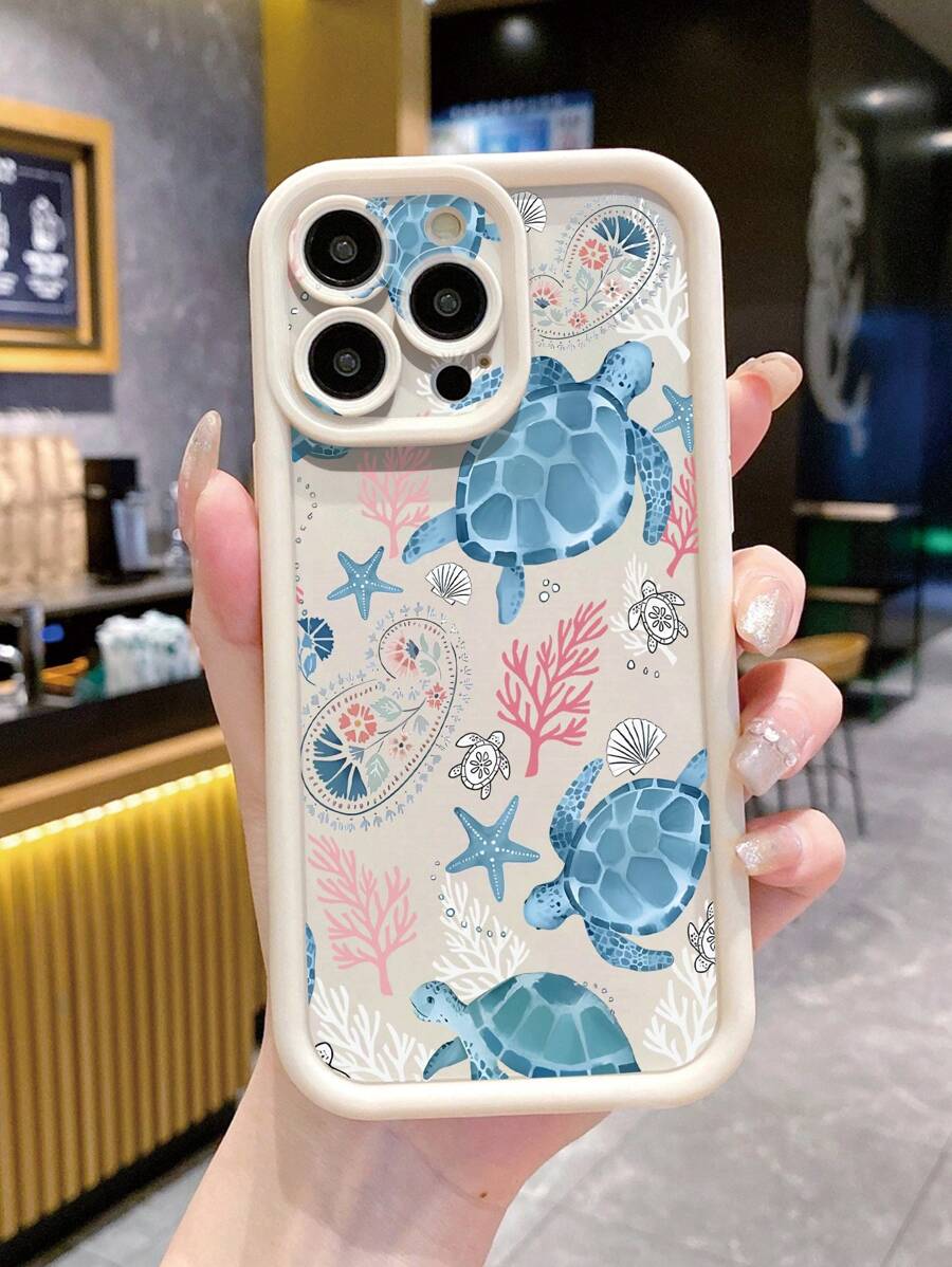 1个磨砂防刮海龟图案手机壳，兼容苹果/三星/红米/Infinix/vivo，国际版，非国内版 - 米色 - 查看 1