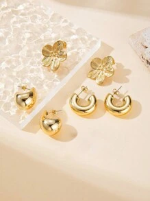 6 件 18K 镀金不锈钢耳环，女式花朵耳钉，水滴 C 形，波西米亚风格礼物情人节、妈妈、母亲、母亲节、礼物 - 耳環 - 查看 1