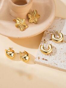 6 件 18K 镀金不锈钢耳环，女式花朵耳钉，水滴 C 形，波西米亚风格礼物情人节、妈妈、母亲、母亲节、礼物 - 耳環 - 查看 2