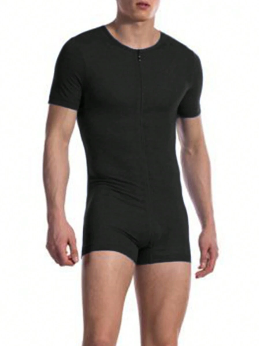INCERUN Mens Short Sleeve Zip Up Leotards Jumpsuits Rompers Underwear Playsuits Bodysuits Nightwear Loungewear Onepieces