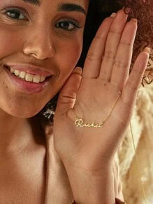 1 Pieza Collar con nombre personalizado de moda, etiqueta colgante geométrica de acero inoxidable, collar personalizado adecuado para mujeres, regalo, uso diario, confidente
