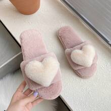 Dép đi trong nhà hình trái tim màu hồng dễ thương, dép đi trong nhà đế mềm thoải mái có lớp lót thêm cho phụ nữ, cỡ lớn, mùa đông - Hồng - Xem 12