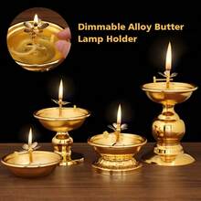 1pc Adjustable Brightness Ghee Lamp Base, Alloy Material, Suitable For Living Room, Home Desk Decor, Great Gift And Home/Room Decoration - Gold - View 3