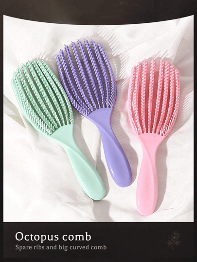 1pc Men And Women Fluffy Ribs Big Curved Comb, Shell Comb, High Elasticity Fluffy And Soft No Knot Multifunctional Massage Comb, Suitable For Daily. Hair Brush,Hair Clips,Hair Accessories