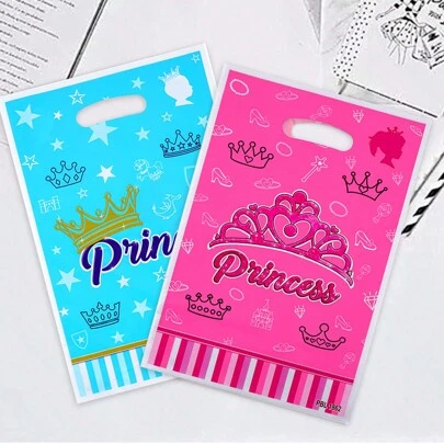 10pcs/30pcs/50pcs/100pcs Gender Reveal Party Favor Bags, Blue & Pink, Prince, Princess, Crown, Star, Crystal Shoes, Magic Wand, Rhinestone, Star, Fairytale, Cartoon, Waterproof With Handle Gift Bags, Jewelry Storage Bags, For Festival, Birthday, Party