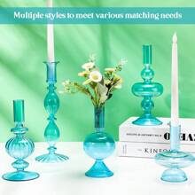 5 Pieces Glass Candlestick Holders Colored Glass Taper Candle Holder Candlestick Wedding Glass Candle Stick Stand Glass Vase Decor For Wedding Home Party Table Centerpiece Decoration(Lake Blue) - 藍色 - 查看 4