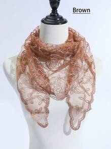 1pc Women's Multi-Color Lace Rose Flower Embroidered Scarf, Triangular Shawl, Fashionable Versatile Elegant Sunscreen Headscarf, New Design Valentine's Day Valentines