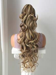 Extensión de cola de caballo con garra de 32 pulgadas de cabello largo y ondulado natural, extensión de cabello de 32 pulgadas en tonos rubios y marrones.