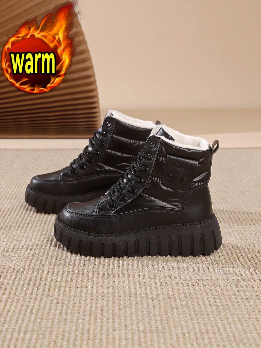 1 Pair Women Fashion Fleece Lined Thick Sole Classic White Casual