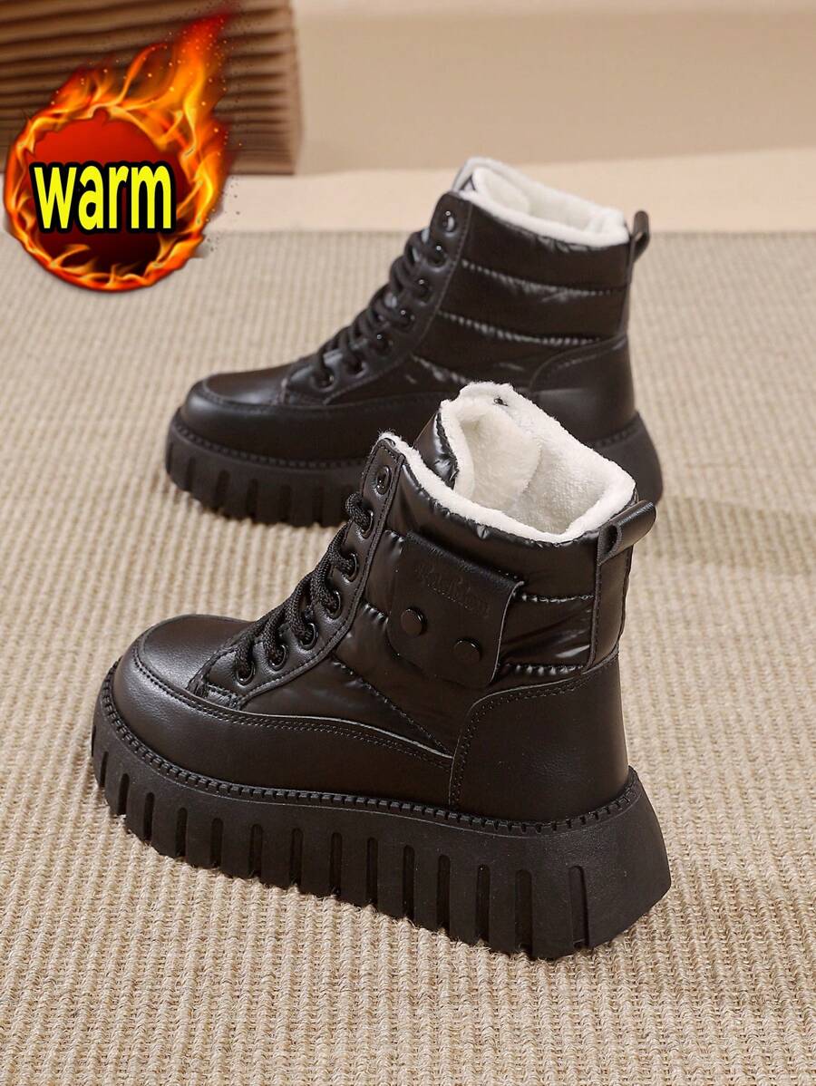 1 Pair Women Fashion Fleece Lined Thick Sole Classic White Casual