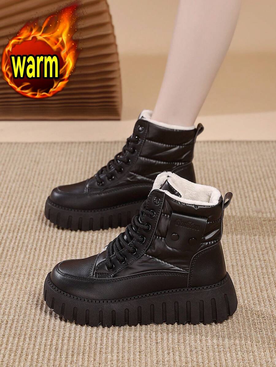 1 Pair Women Fashion Fleece Lined Thick Sole Classic White Casual