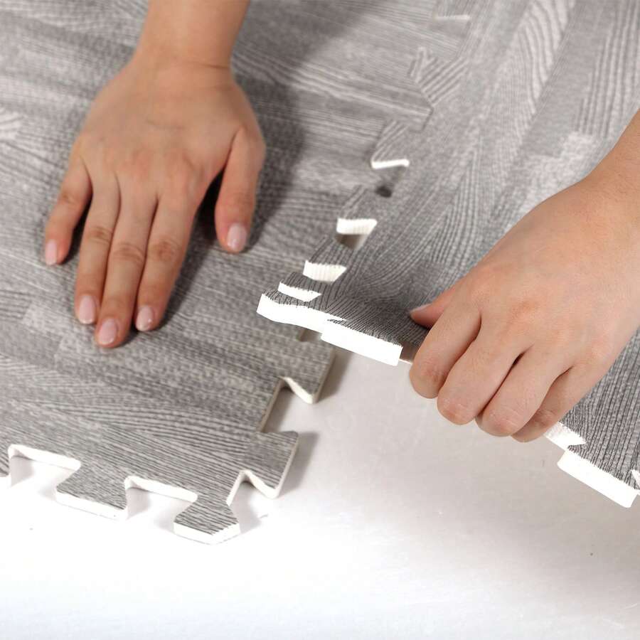 Wood Grain Floor Foam Mats With Border, Wood Printed Interlocking Foam