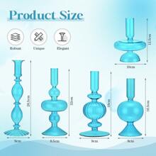 5 Pieces Glass Candlestick Holders Colored Glass Taper Candle Holder Candlestick Wedding Glass Candle Stick Stand Glass Vase Decor For Wedding Home Party Table Centerpiece Decoration(Lake Blue) - 藍色 - 查看 2