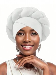 女士非洲扎赫拉帽，奢华夸张的非洲风格手工编织头饰，时尚头巾帽，适合特殊场合、睡眠、夏季、海滩等场合。 - 黑色 - 查看 12