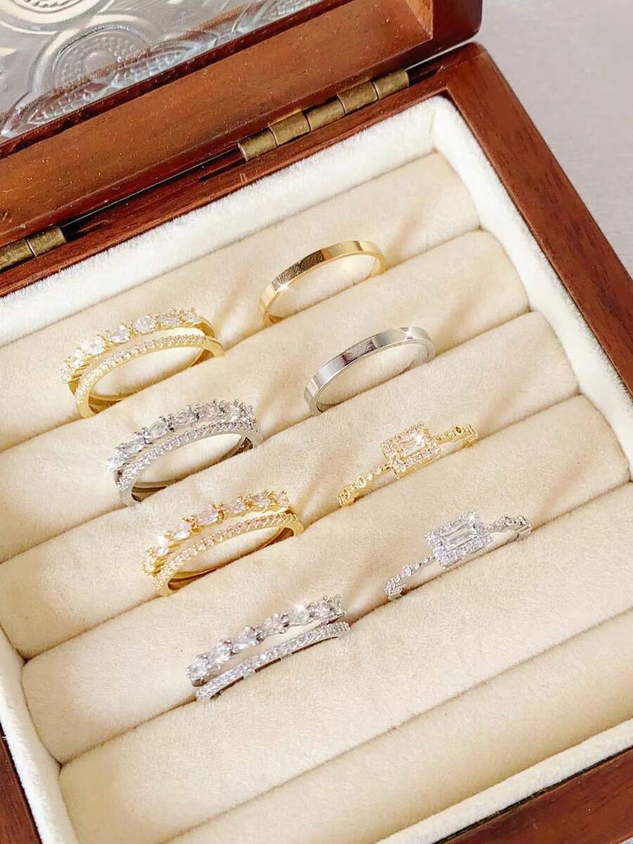 1 Bộ Nhẫn Hình Giọt Nước, Nhẫn Thiết Kế Thời Trang Cao Cấp - Vòng loại B - Xem 1