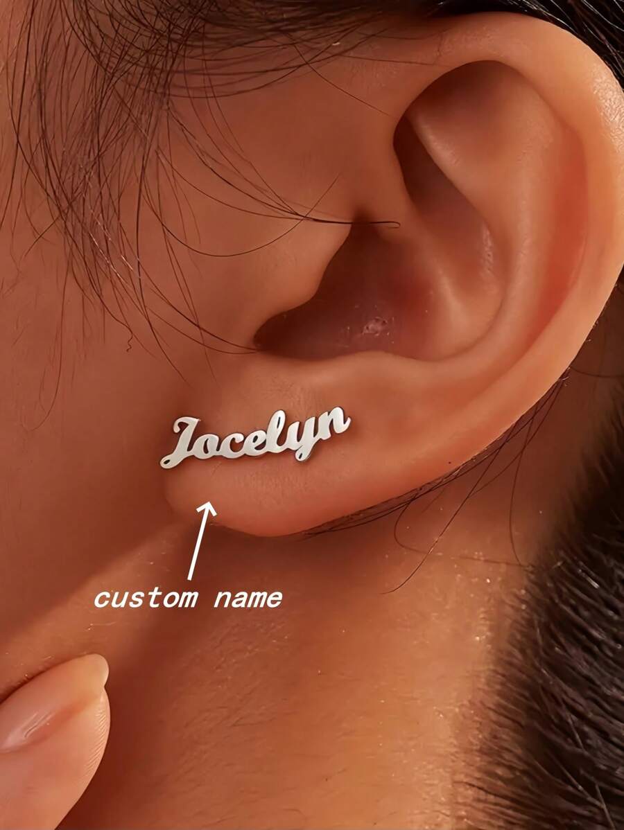 1 Pair Of Gold Silver Rose Gold Custom Name Pattern Earrings, Personalized Vintage Fun Style Stud Earrings, Mother's Day Special Accessories, Birthday Wedding Graduation Gift, Simple Design Custom 26 English Letter Jewelry, Suitable For Women Thanksgiving Christmas Halloween Carnival Mother's Day (Custom English Only)