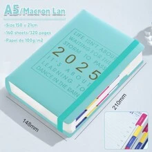 2025 年 1 月至 12 月计划本带英文内页笔记本 A5 PU 皮革封面学校日程计划本每周和每月日记本组织者学习办公用品文具 - 彩色 - 查看 16