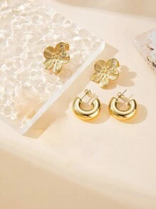 6 件 18K 镀金不锈钢耳环，女式花朵耳钉，水滴 C 形，波西米亚风格礼物情人节、妈妈、母亲、母亲节、礼物 - 耳環 - 查看 6