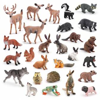 Conjunto de modelos de simulación realista de ardilla, erizo, ciervo de cola blanca, fauna silvestre del bosque para fiesta de Navidad