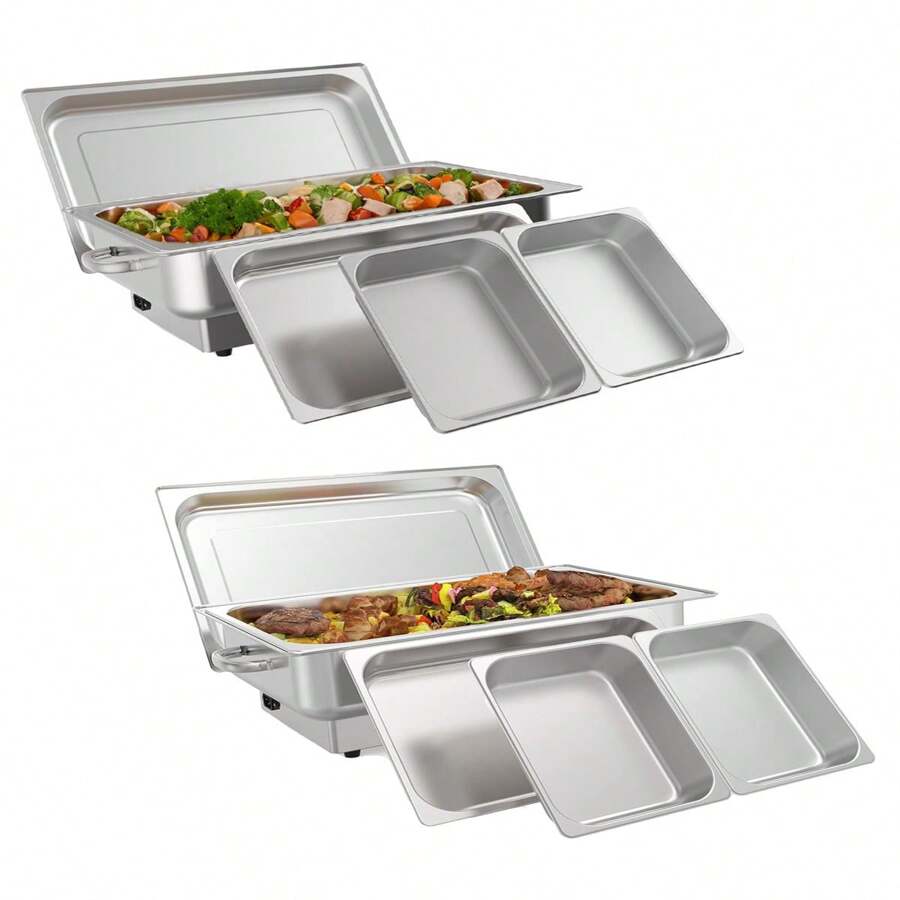 2 Pack Electric 9 QT Chafing Dishes Buffet Set,Stainless Steel Buffet Servers And Warmers Digital Display Temperature Warming Tray Food Warmer For Parties Weddings Caterings - 銀色 - 1 x 1/1 + 2 x 1/2 平底鍋 - 查看 1