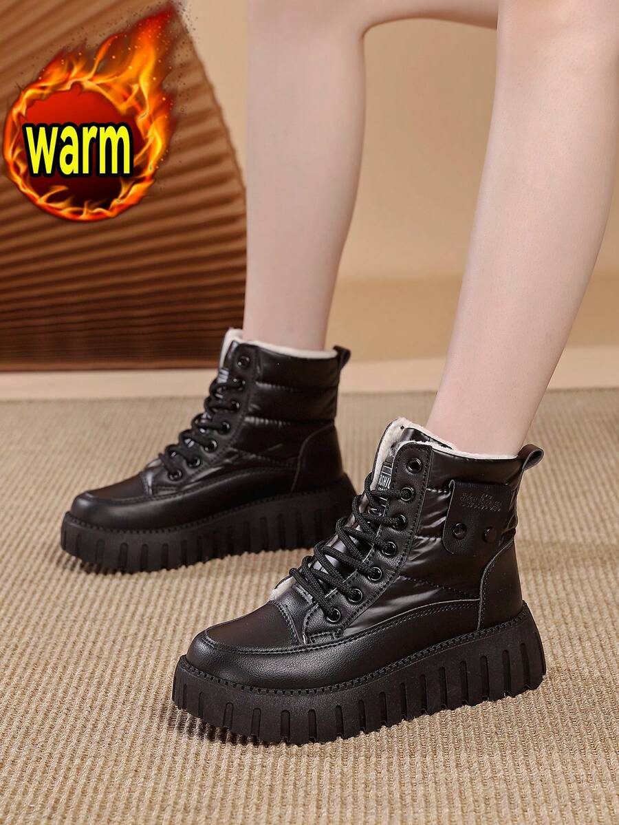 1 Pair Women Fashion Fleece Lined Thick Sole Classic White Casual