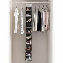 Hanging Shoe Organizer For Closet, 10 Shelves - Hanging Shoe Rack W/ Side Pockets - Narrow, Space Saving, Durable - Grey - View 2