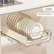 1 Stainless Steel Cabinet Pull-Out Bowl Tray Drain Rack, No-Drill Bowl Rack, Pull-Out Basket Drawer Type Three-Dimensional Bowl Cabinet Drain Rack,Bowl And Tray Rack, Pull-Out Bowl Rack, Pull-Out Tray Rack - Beige - View 10