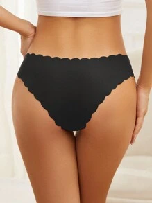 Bộ 5 chiếc quần lót bikini màu trơn gợi cảm, không đường may, viền bèo nhún, thoáng khí, co giãn, thích hợp mặc hàng ngày cho nữ, món đồ lót thiết yếu dành cho phái nữ. - màu đen - Xem 9