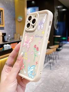1 个玫瑰和蝴蝶图案防指纹微水钻纹理手机壳，兼容 Apple/Samsung//Redmi/Infinix/Vivo - 米色 - 查看 2