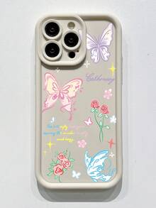 1 个玫瑰和蝴蝶图案防指纹微水钻纹理手机壳，兼容 Apple/Samsung//Redmi/Infinix/Vivo - 米色 - 查看 3