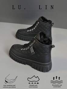 A Pair Of Leather Sneakers, Casual Lamb Wool Warm And Thick Velvet Fashionable Women's Snow Boots