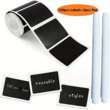 120 nhãn bảng đen với 1/2 bút đánh dấu phấn dạng lỏng, nhãn dán bảng đen chống thấm nước có thể tái sử dụng để trang trí tiệc, thùng lưu trữ, hộp đựng thực phẩm, lọ và nhiều thứ khác - Dễ dàng dán và gỡ bỏ - nhiều màu - Xem 10