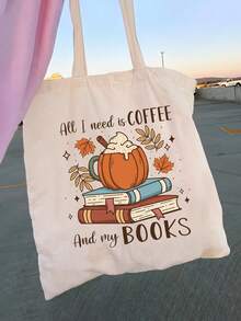 书虫的快乐帆布包 - 时尚书籍图案，宽敞的手提包，适合书迷、女孩和女士 - 白色 - 查看 4