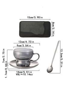 WGROOM 3pcs/Set Glass Coffee Cup And Saucer Set, Suitable For Home Kitchen, Restaurant, Living Room, Tea, Coffee, Milk, Juice Use, Outdoor, Wedding, Party, Gift, Birthday, Christmas Back To School - Light Grey - View 17