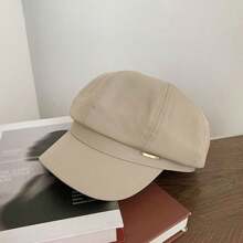 1 pieza Boina negra, gorra versátil para otoño/primavera para mujer, circunferencia de cabeza grande, estilo de pintor de cara pequeña