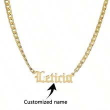 Collar personalizado con nombre de mujer de acero inoxidable, joyería con letra gótica antigua, collar gótico minimalista con cadena cubana gruesa, collar para layering, regalo para esposo, regalo del Día del Padre - Dorado - Ver 12
