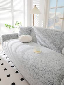 1pc Solid Color Bohemian Style Jacquard Sofa Cover, Elastic Jacquard Sofa Slipcover, Protects Sofa From Cat Scratches, Suitable For All Seasons, Includes Pillow Case