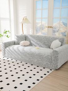 1pc Solid Color Bohemian Style Jacquard Sofa Cover, Elastic Jacquard Sofa Slipcover, Protects Sofa From Cat Scratches, Suitable For All Seasons, Includes Pillow Case