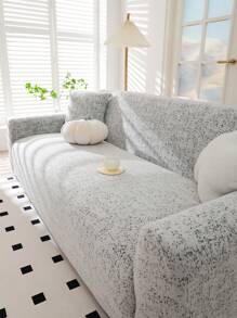 1pc Solid Color Bohemian Style Jacquard Sofa Cover, Elastic Jacquard Sofa Slipcover, Protects Sofa From Cat Scratches, Suitable For All Seasons, Includes Pillow Case