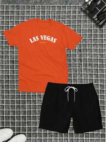 Las Vegas Set Cotton T-Shirt + Tactel Shorts For Men Adult - 橘色 - 查看 1