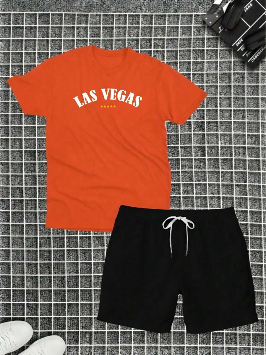 Las Vegas Set Cotton T-Shirt + Tactel Shorts For Men Adult - 橘色 - 查看 1