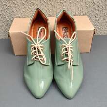 Emerald Green Pointed Toe Oxford Shoes - màu xanh lá - Xem 2