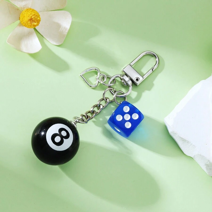 1 件轻质台球运动员钥匙扣易于携带树脂 8 球设计钥匙圈饰品包吊坠钥匙扣配件小礼物 - 彩色 - 查看 1