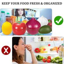 5 hộp đựng hình trái cây và rau củ, hộp đựng hành tây chanh bơ tỏi và cà chua cho tủ lạnh, hộp đựng thực phẩm có thể tái sử dụng có nắp, hộp đựng rau củ giòn giúp thực phẩm tươi lâu hơn, đồ dùng nhà bếp - Nhiều màu - Xem 2